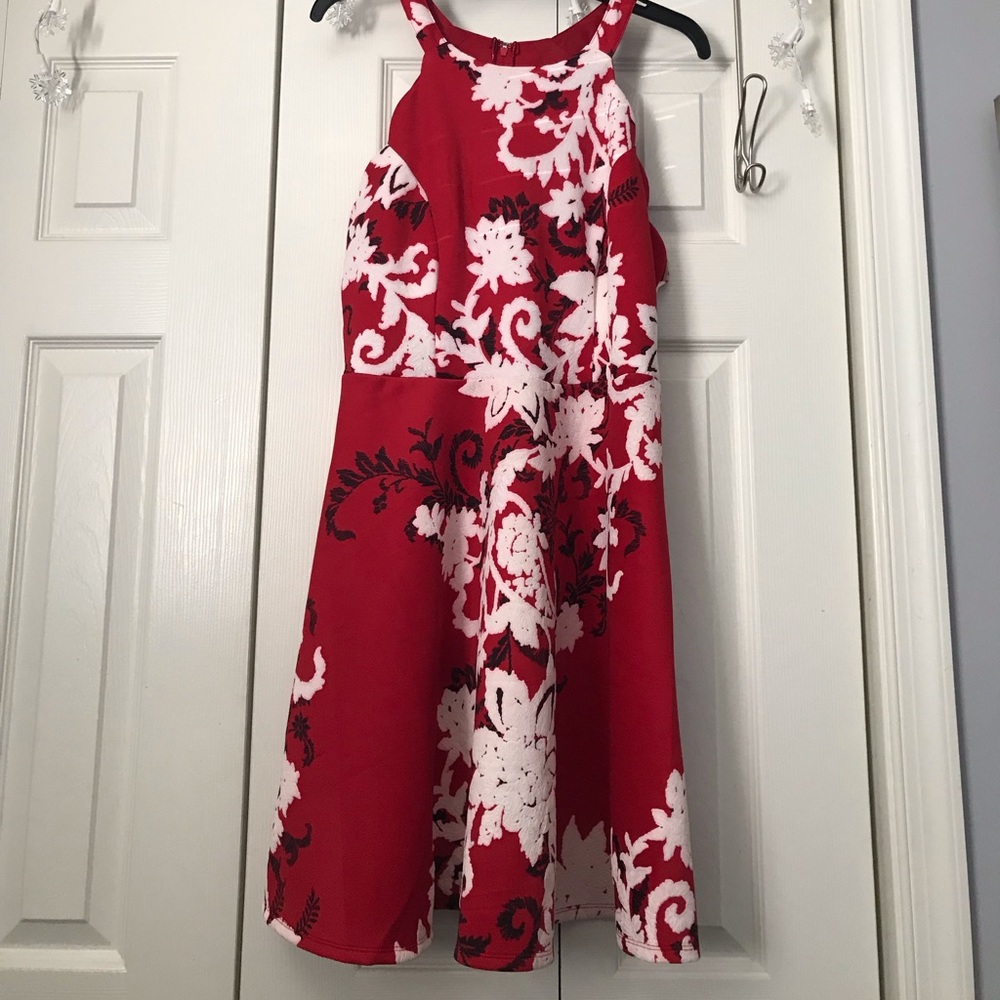 Floral red, white, and black dress